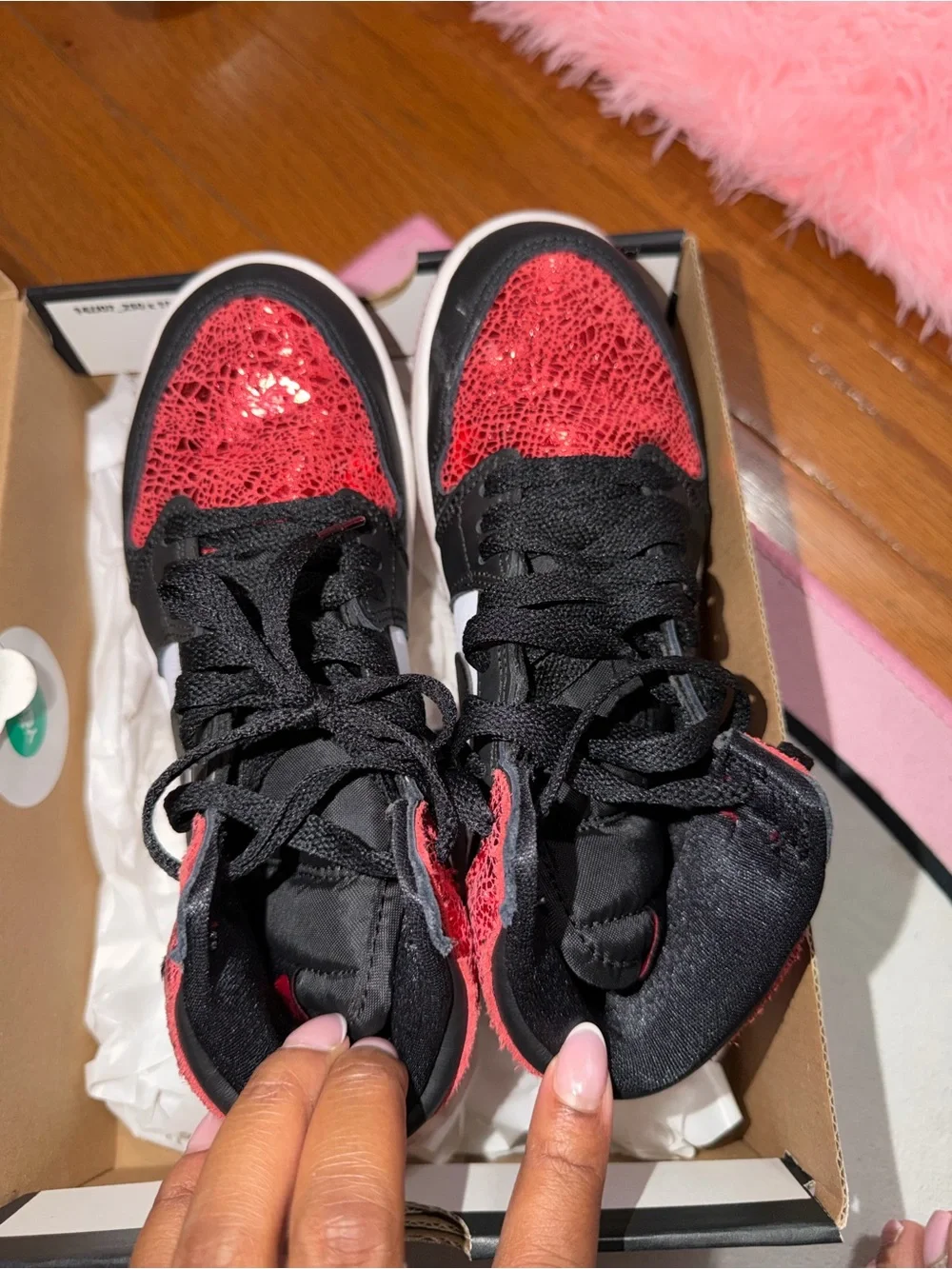 Jordan Kids High-Top Sneakers in Red, Black & White